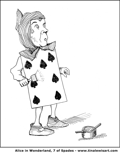 Alice in Wonderland, 7 of Spades  Colouring Page