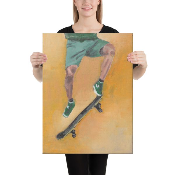 Skateboarder in Green Canvas Print Wall Art