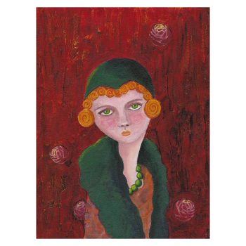 Lady with Orange Curls, Mixed Media Painting, Poster Print Wall Art
