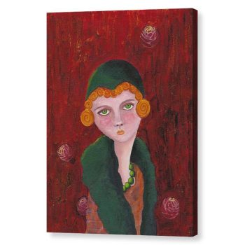 Lady with Orange Curls and Green Pearls Canvas Print Wall Art