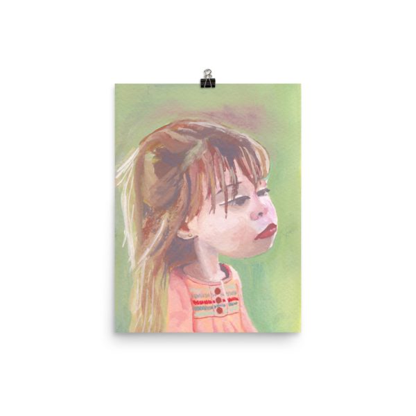 Little Girl in Pink Dress, Portrait Painting, Poster Print Wall Art