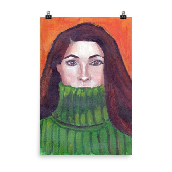 Green Turtleneck, Portrait Painting, Poster Print Wall Art