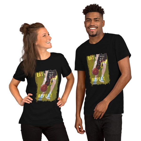 Woman and Man wearing black tshirts | Eat Sleep Basketball Repeat T-shirt