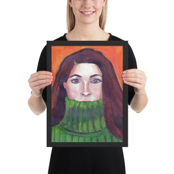 Green Turtleneck, Portrait Painting, Framed Print Wall Art