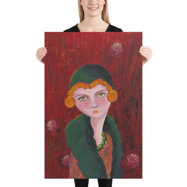 Lady with Orange Curls, Mixed Media Painting, Poster Print Wall Art