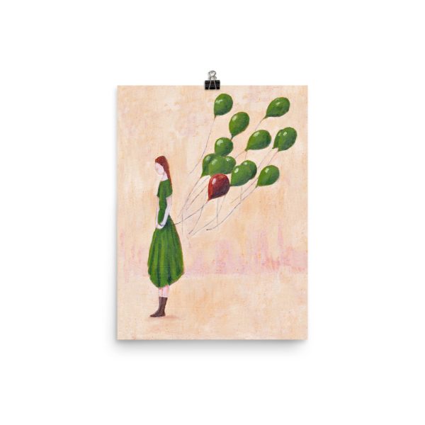 Girl with Green Balloons Painting, Poster Print Wall Art