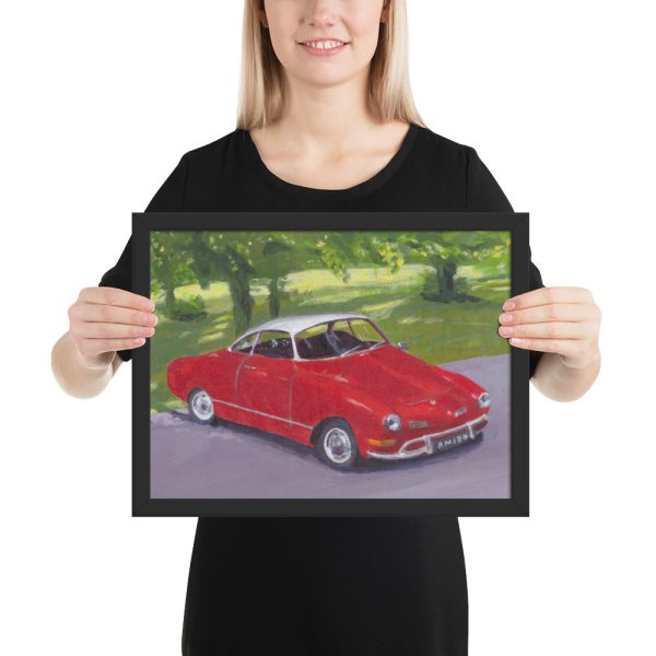 Classic Red Car in Greenwich Park Framed Print Wall Art