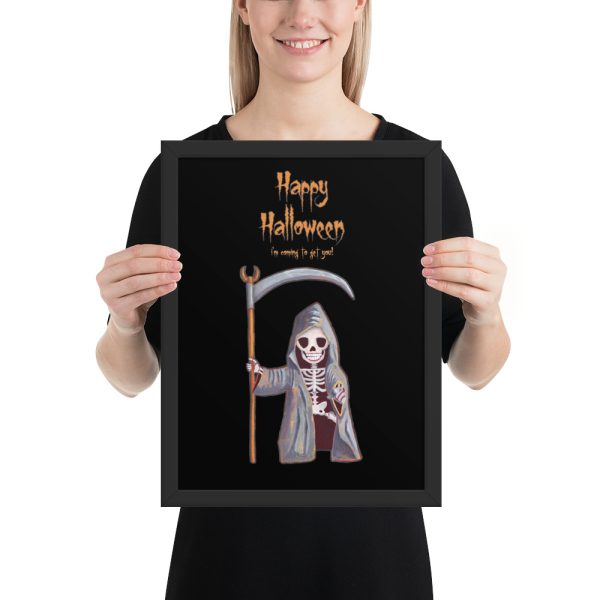 Dwarf Grim Reaper Happy Halloween Framed Print Wall Art