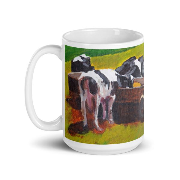 Cows Feeding in Field 15oz Ceramic Coffee Mug