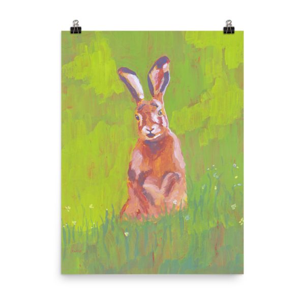 Red Rabbit in Green Grass Painting Poster Print Wall Art