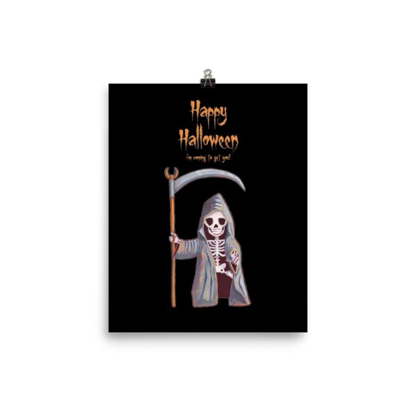Dwarf Grim Reaper Happy Halloween Poster Print Wall Art