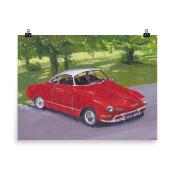 Classic Red Car in Greenwich Park Poster Print Wall Art