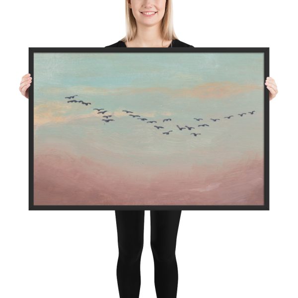 Flock of Birds in Distance Painting Framed Print Wall Art