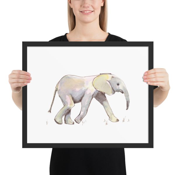 Baby Elephant in Pastel Framed Print Wall Art
