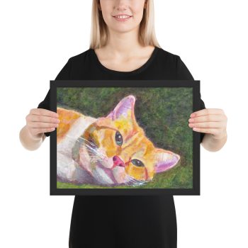 Ginger Tabby Cat Relaxing Painting Framed Print Wall Art