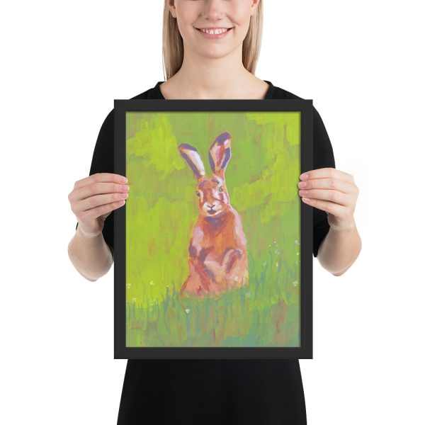 Red Rabbit in Green Grass Painting Framed Print Wall Art