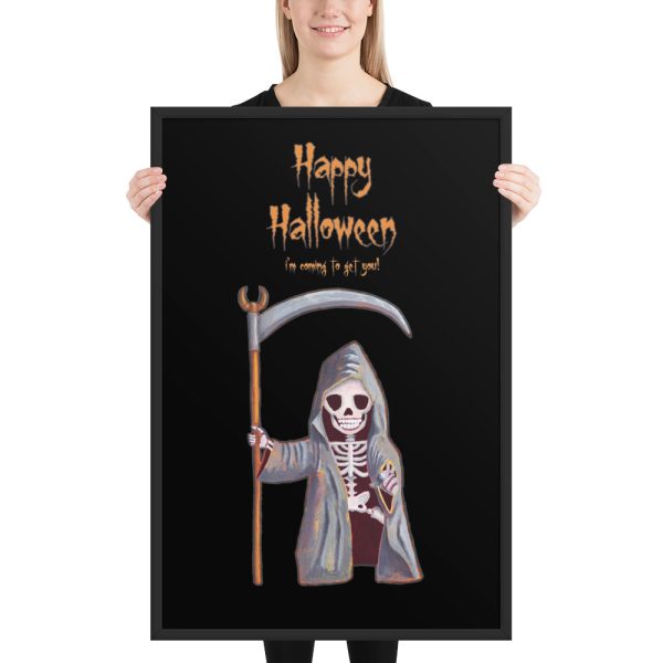 Dwarf Grim Reaper Happy Halloween Framed Print Wall Art