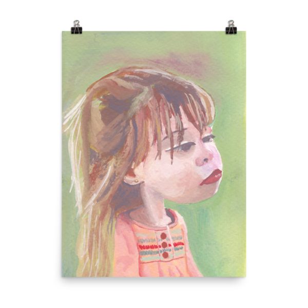 Little Girl in Pink Dress, Portrait Painting, Poster Print Wall Art