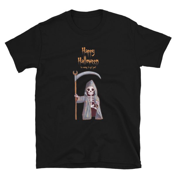 Black tshirt | Dwarf Grim Reaper Happy Halloween T-shirt