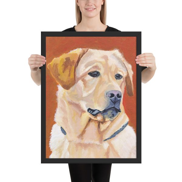Dog on Orange Background Framed Print Wall Art
