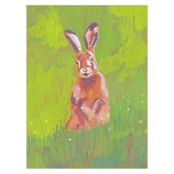 Red Rabbit in Green Grass Painting Poster Print Wall Art