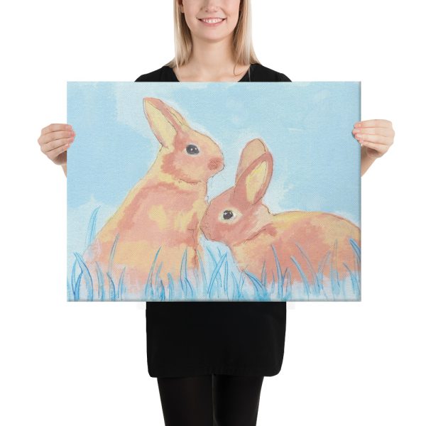 Pastel Bunnies on Blue Canvas Print Wall Art