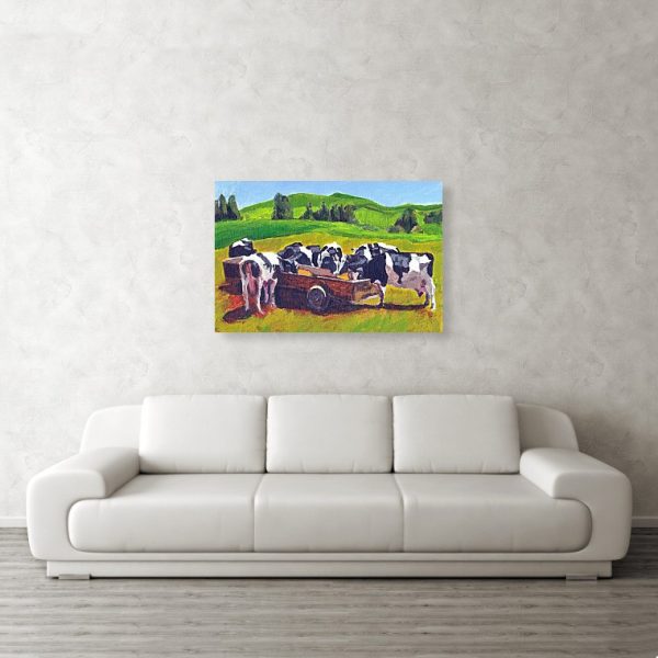 Cows Feeding in Field 24 x 36 inches Metal Print Wall Art