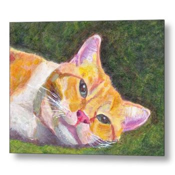 Ginger Tabby Cat Relaxes 18 x 24 inches Metal Print Wall Art