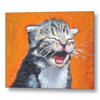 Laughing Kitten Painting 18 x 24 inches Metal Print Wall Art