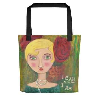 Mixed Media Lady, I Can therefore I Am, Tote Bag