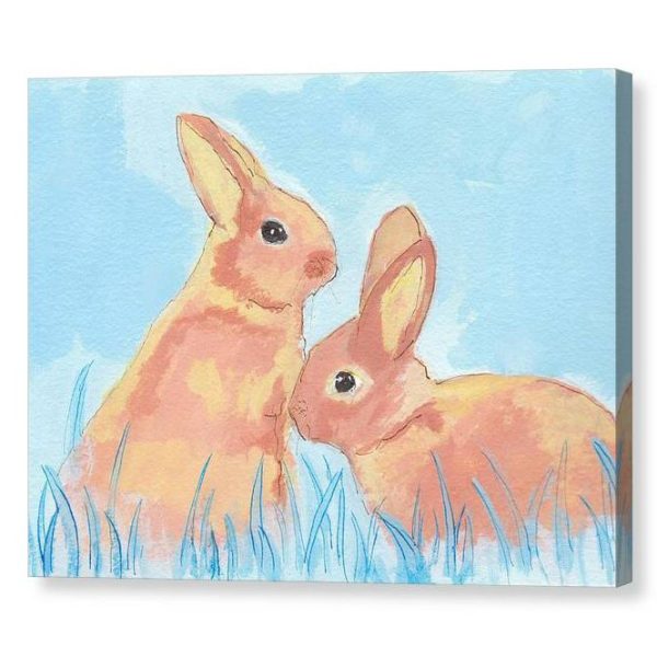 Pastel Bunnies on Blue Canvas Print Wall Art