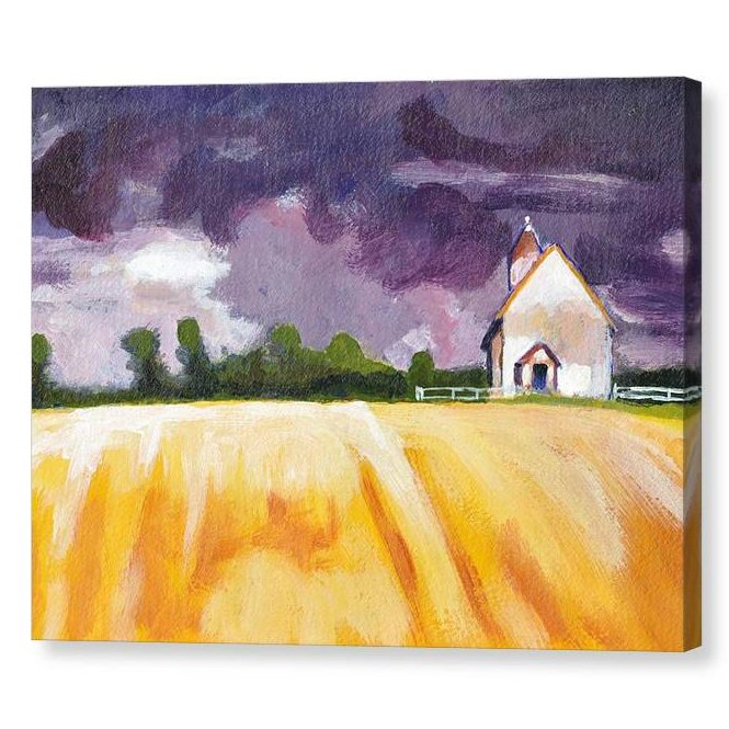 Cottage, Yellow Fields and Purple Sky Canvas Print - Art by Tina Lewis