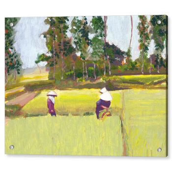 Vietnam Paddy Workers Painting 18 x 24 inches Acrylic Print Wall Art