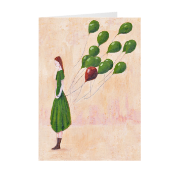 Let Go, Girl With Green Balloons Greeting Card