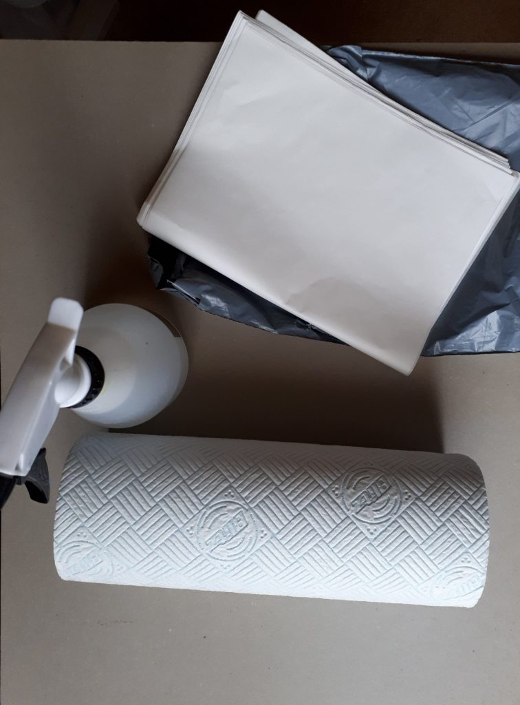 Spray Bottle, Kitchen Roll, Wax Paper